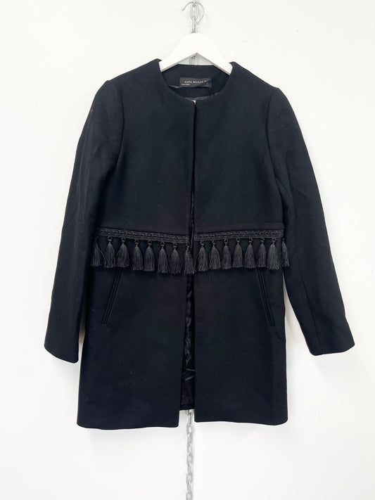 ZARA | Mid Length Wool Blend Jacket With Braiding & Tassel